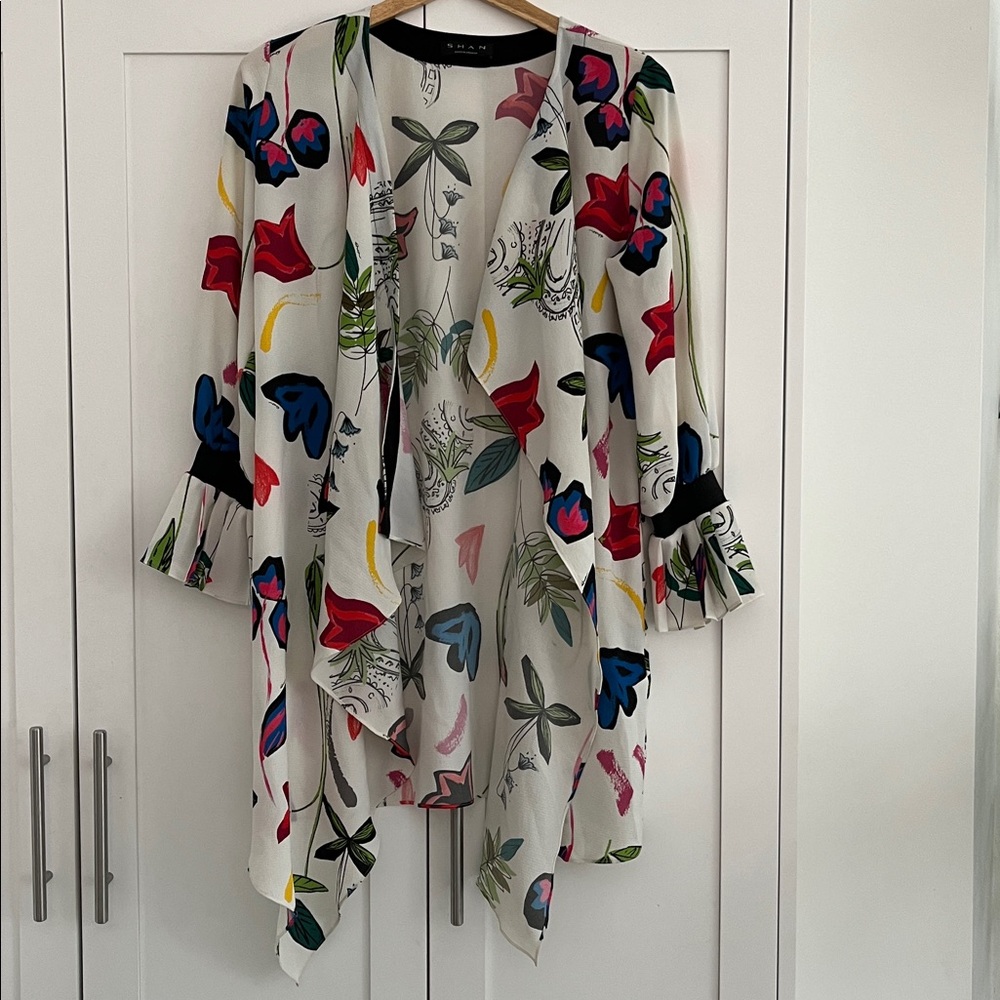 SHAN 100% silk printed beach coverup cardigan, one size